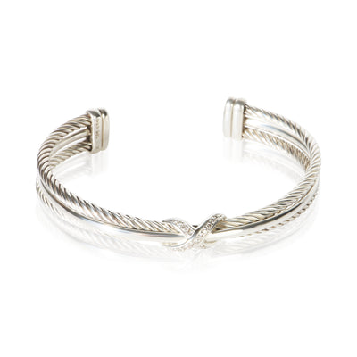 David Yurman Sterling Silver Diamond Crossover X Bracelet fv
