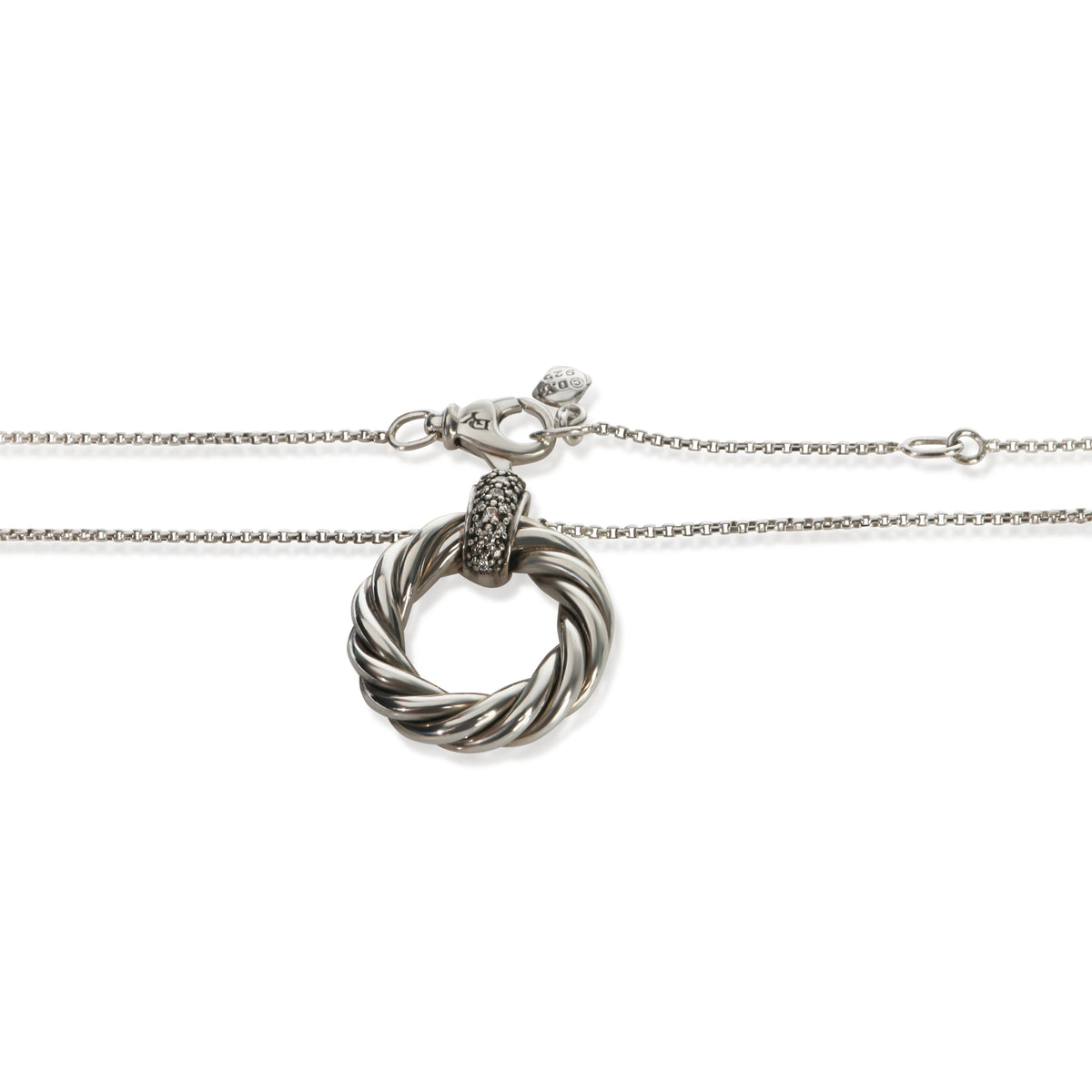 David Yurman Sterling Silver Diamond Cabe Circle Pendant 2