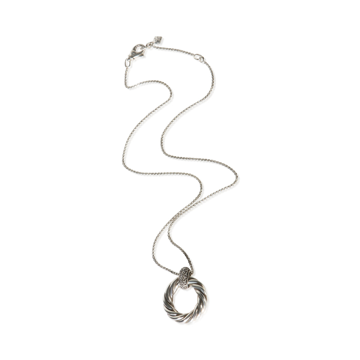 David Yurman Sterling Silver Diamond Cabe Circle Pendant 3