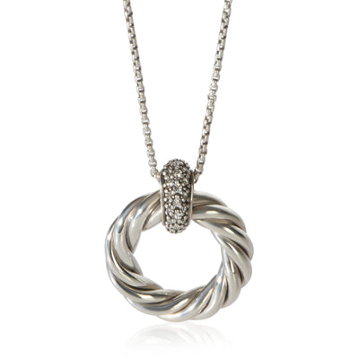David Yurman Sterling Silver Diamond Cabe Circle Pendant fv