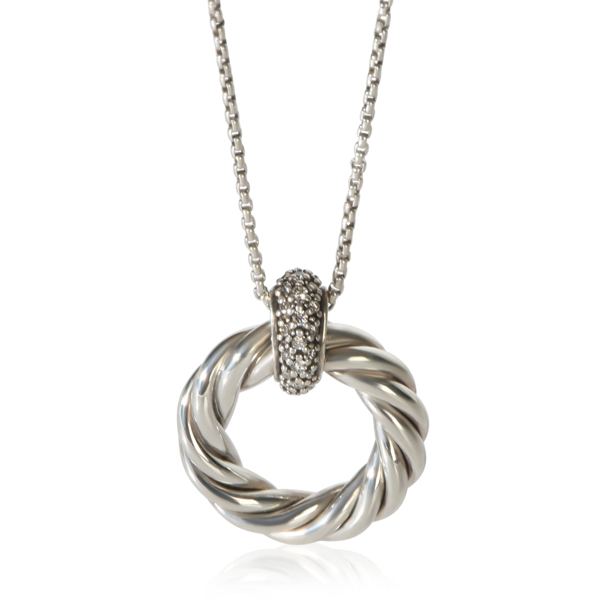 David Yurman Sterling Silver Diamond Cabe Circle Pendant fv