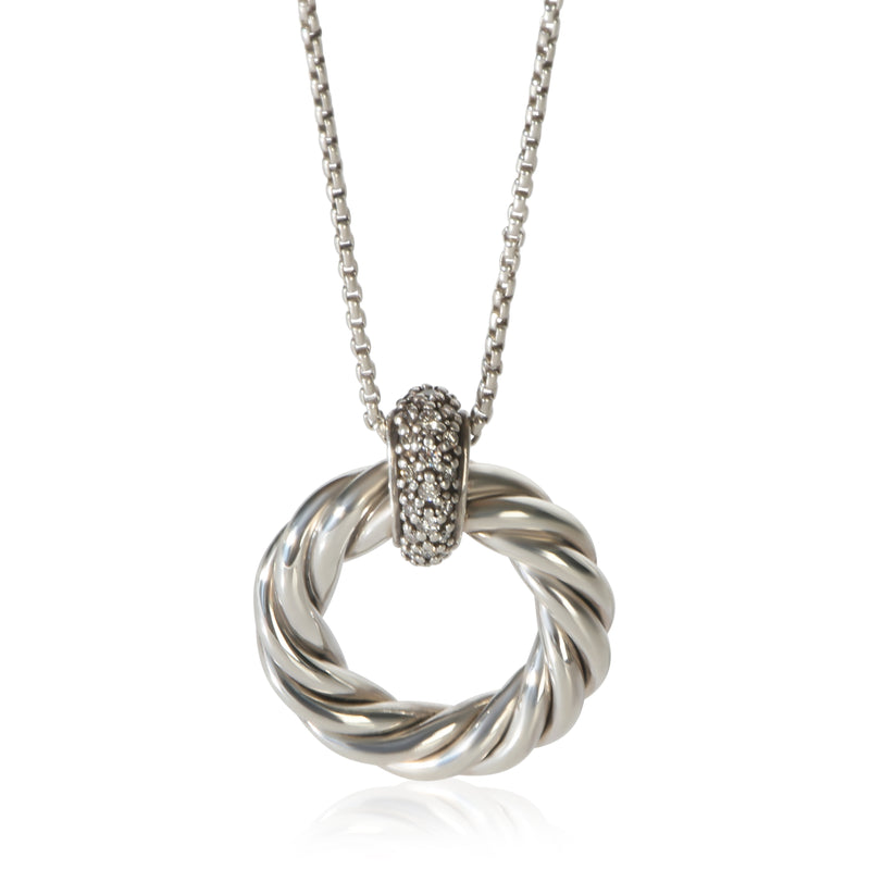 David Yurman Sterling Silver Diamond Cabe Circle Pendant fv