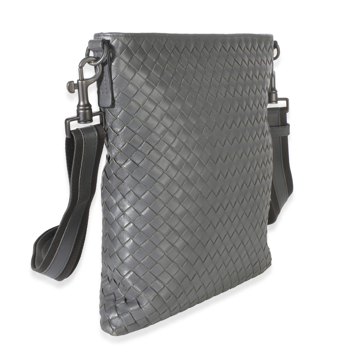 Bottega Veneta Grey Intrecciato Nappa Flat Messenger Bag Handbag 3
