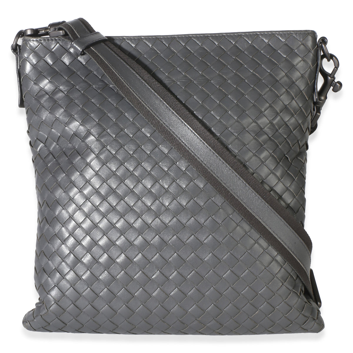 Bottega Veneta Grey Intrecciato Nappa Flat Messenger Bag Handbag 4