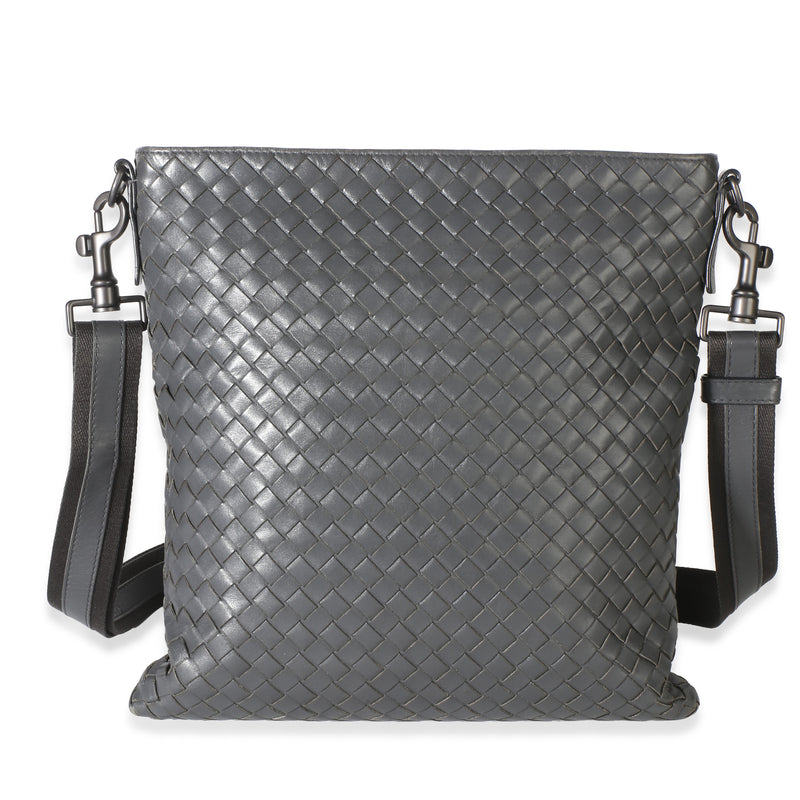 Bottega Veneta Grey Nappa Intrecciato Flat Messenger Bag Handbag id