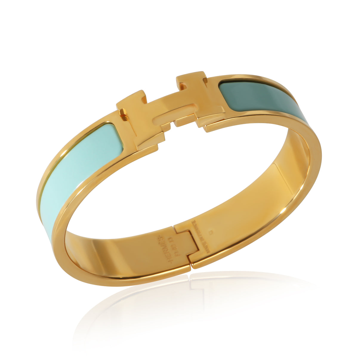 Hermès Gold Plated Clic H In Turquoise Bracelet 4
