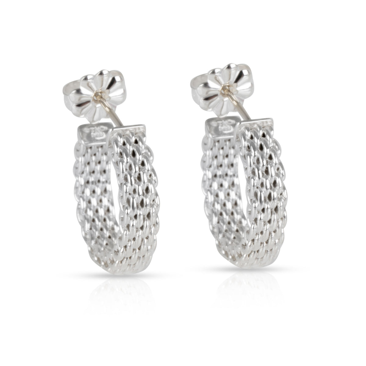 Tiffany & Co. Sterling Silver Small Somerset Mesh Hoop Earrings
