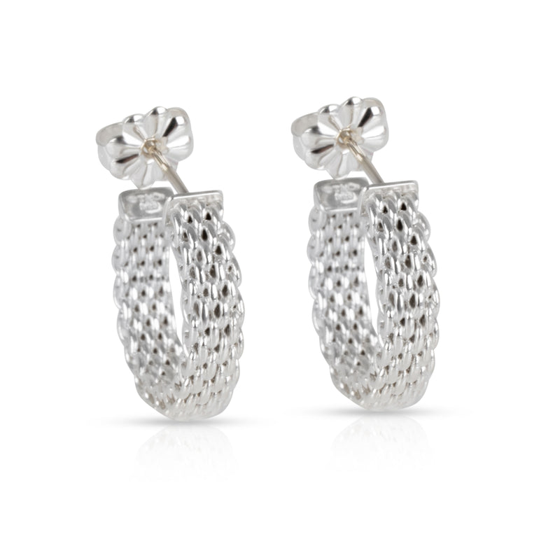 Tiffany & Co. Sterling Silver Small Somerset Mesh Hoop Earrings