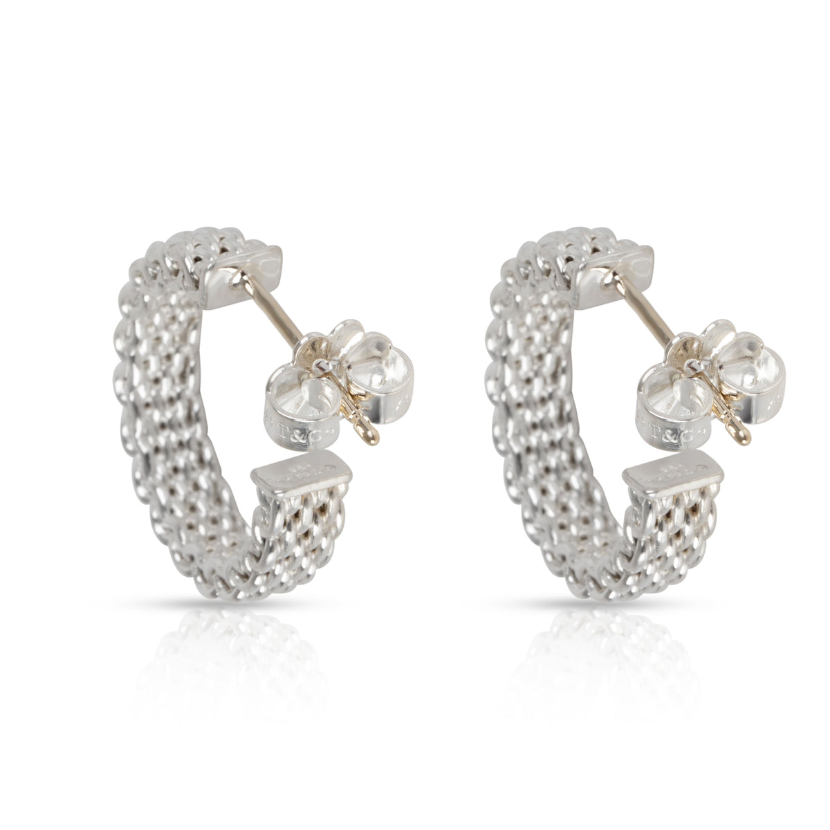 Tiffany & Co. Sterling Silver Small Somerset Mesh Hoop Earrings