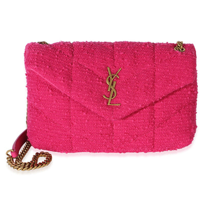 Saint Laurent Magenta Quilted Boucle Tweed Toy Loulou Puffer Chain Satchel Handbag id