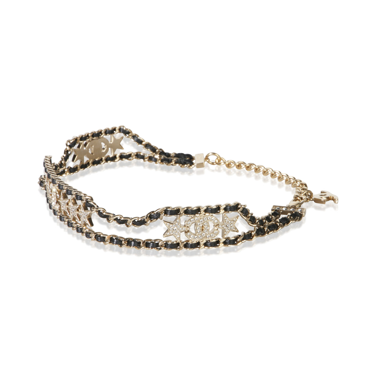 Chanel Gold Plated 2023 Leather & Strass Choker Necklace 2