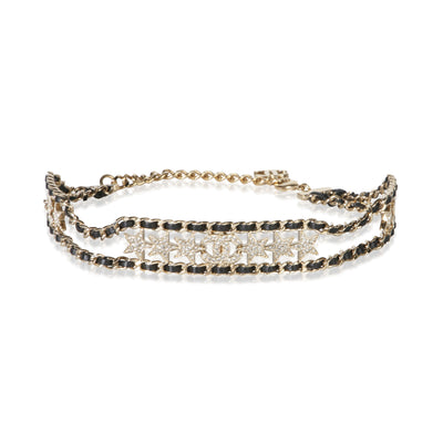 Chanel Gold Plated 2023 Leather & Strass Choker Necklace fv