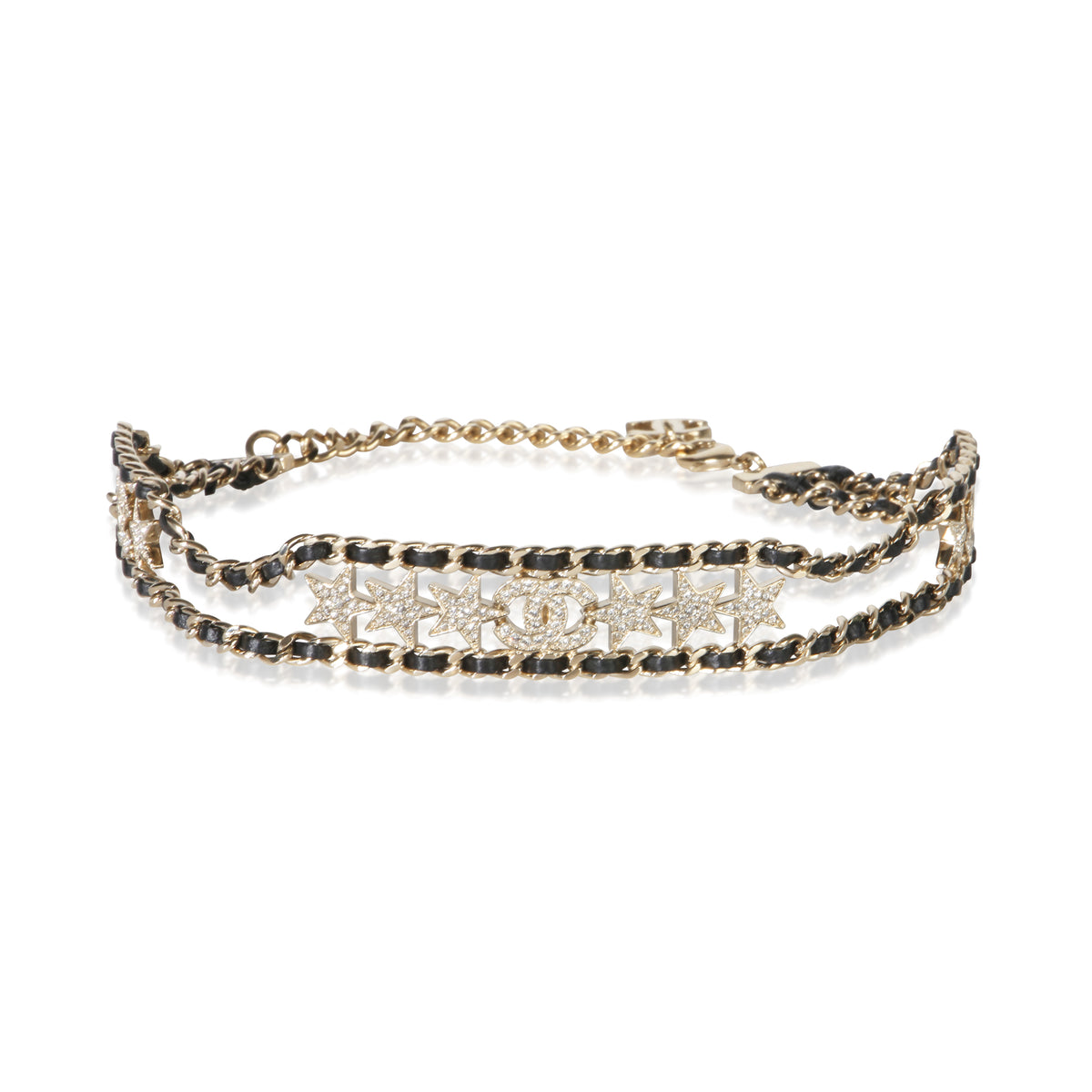 Chanel Gold Plated 2023 Leather & Strass Choker Necklace fv
