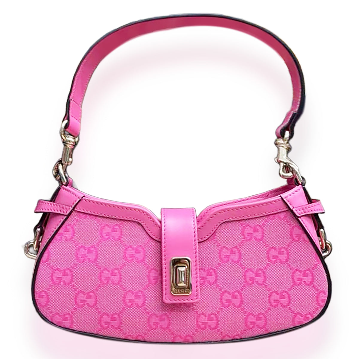 Gucci Pink Calfskin GG Canvas Mini Moon Side Shoulder Bag Handbag id