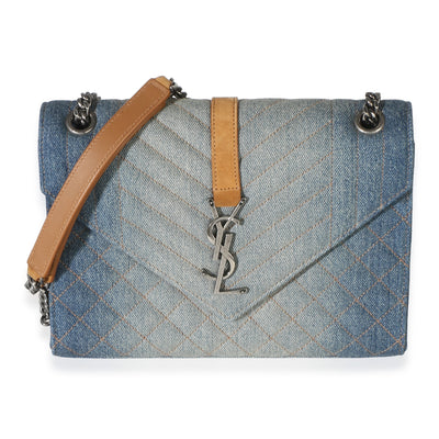 Saint Laurent Blue Denim Mixed Matelasse Triquilt Medium Envelope Satchel Handbag id