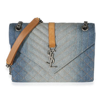 Saint Laurent Blue Denim Mixed Matelasse Triquilt Medium Envelope Satchel Handbag id