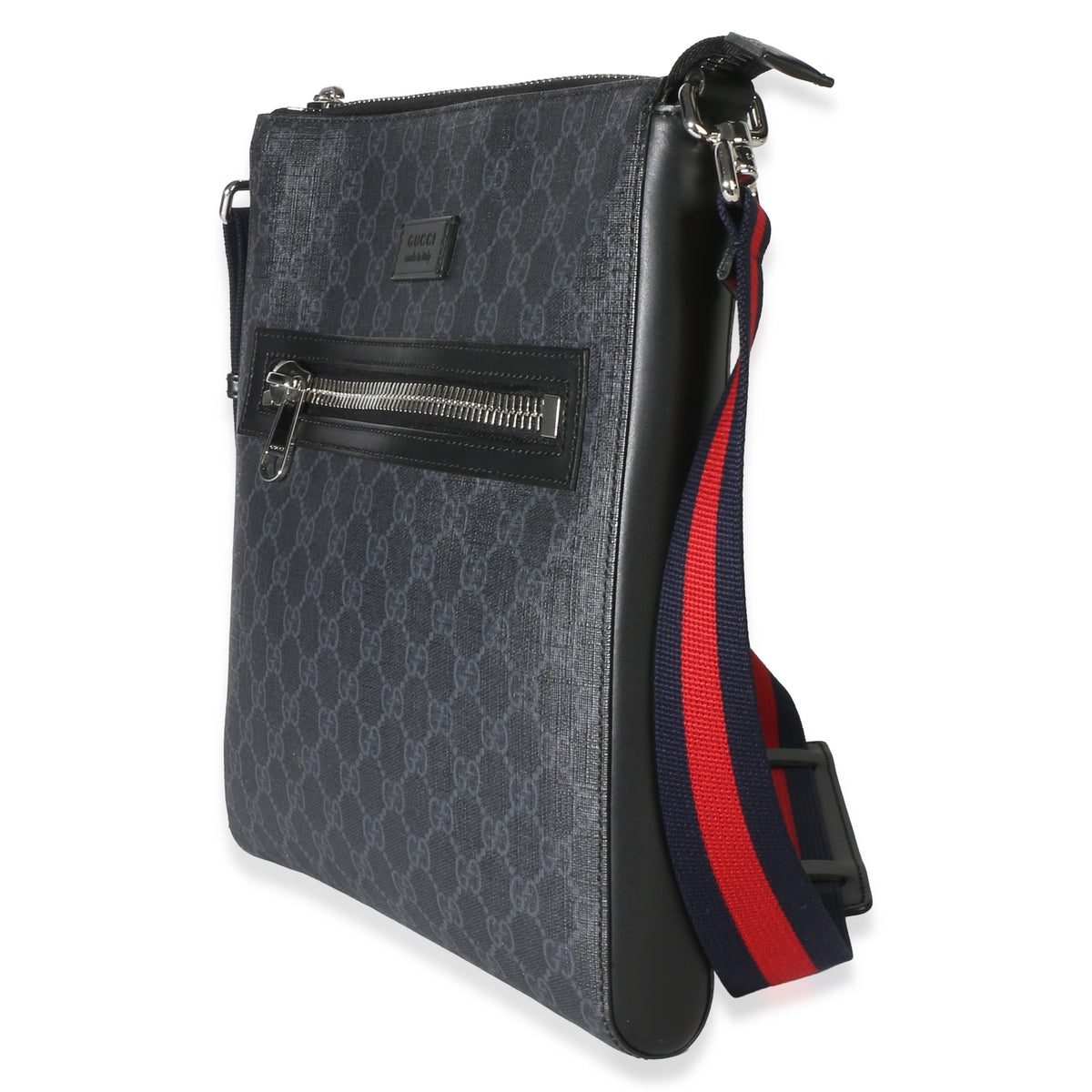 Gucci Black GG Supreme Canvas Web Flat Messenger Bag Handbag 2