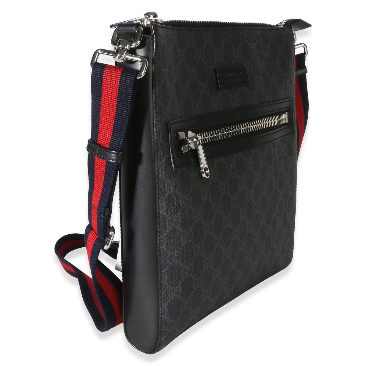 Gucci Black GG Supreme Canvas Web Flat Messenger Bag Handbag 3