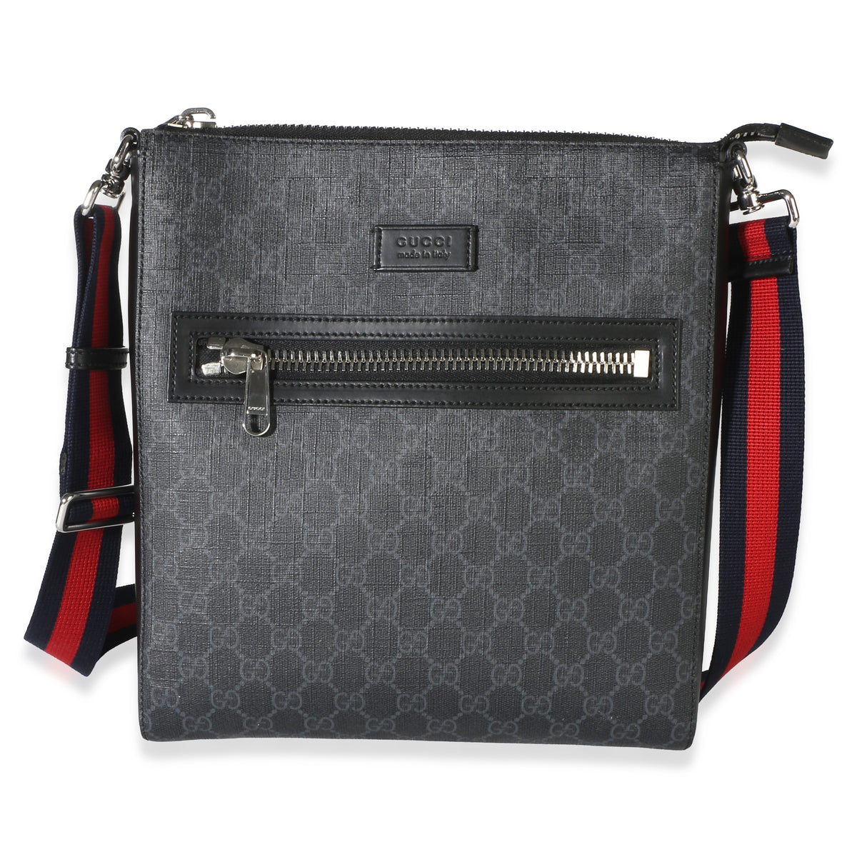 Gucci Black GG Supreme Canvas Web Flat Messenger Bag Handbag id