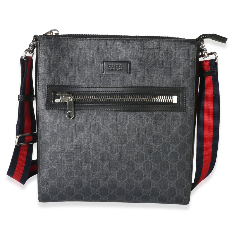 Gucci Black GG Supreme Canvas Web Flat Messenger Bag Handbag id