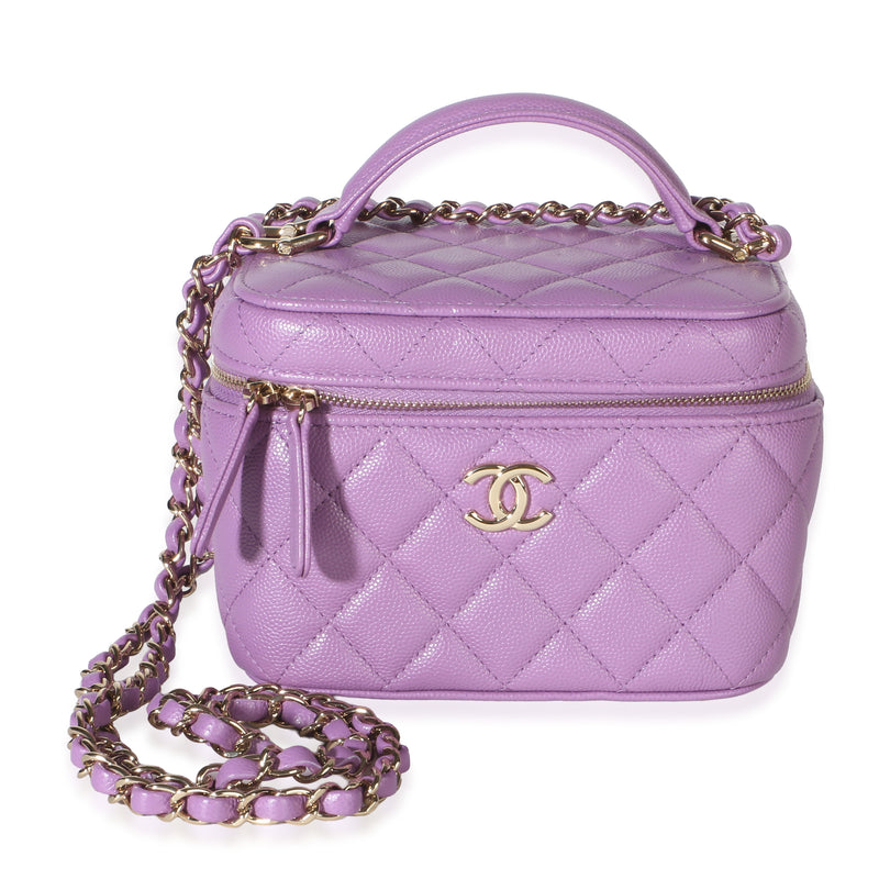 Chanel Purple Quilted Caviar Small CC Vanity Case Handbag id