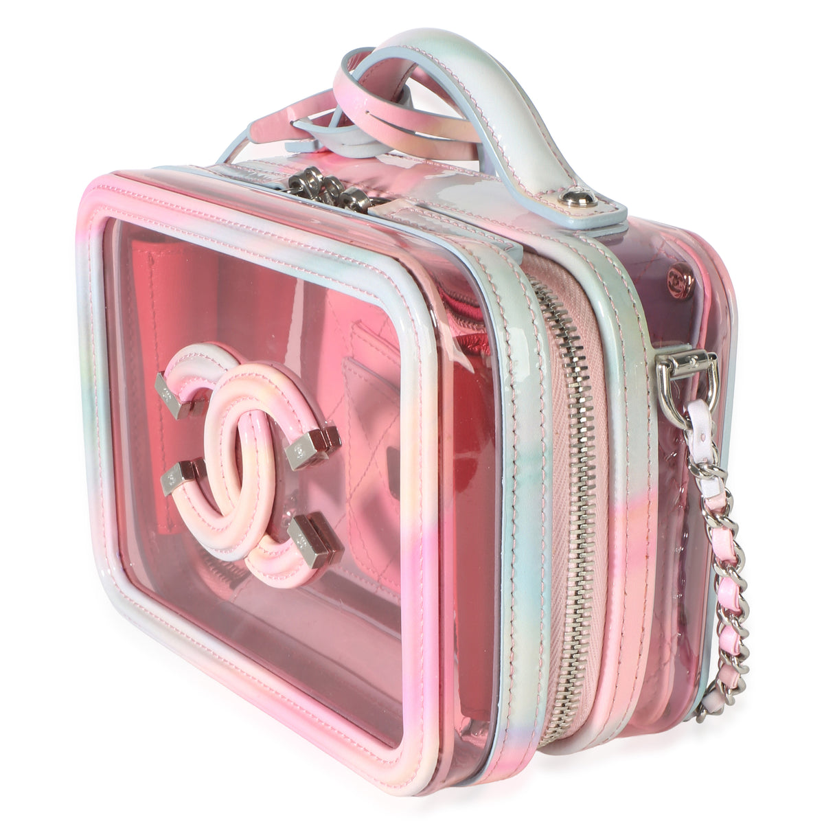 Chanel Pink PVC Patent Small Filigree Vanity Case Handbag 2