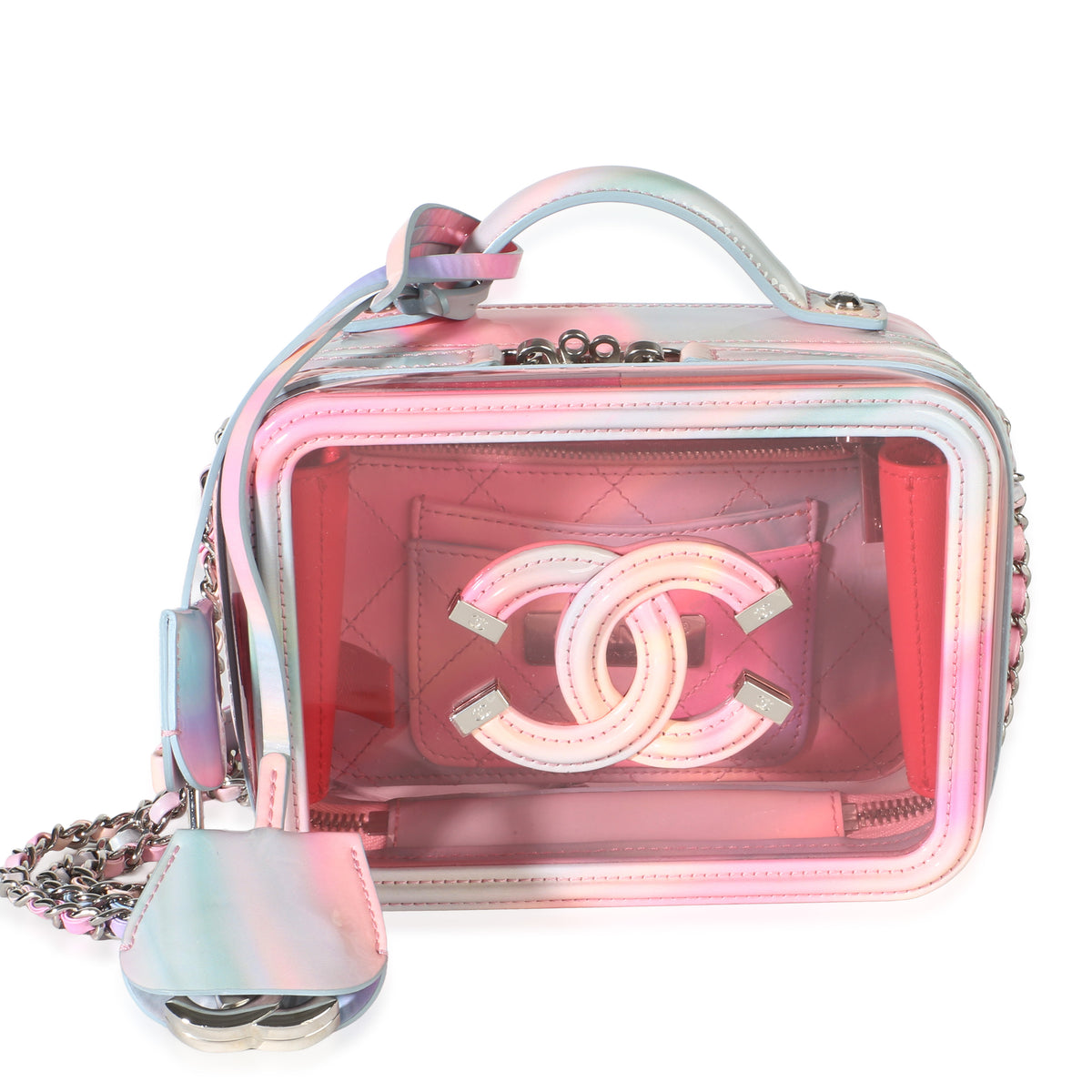 Chanel Pink PVC Patent Small Filigree Vanity Case Handbag id