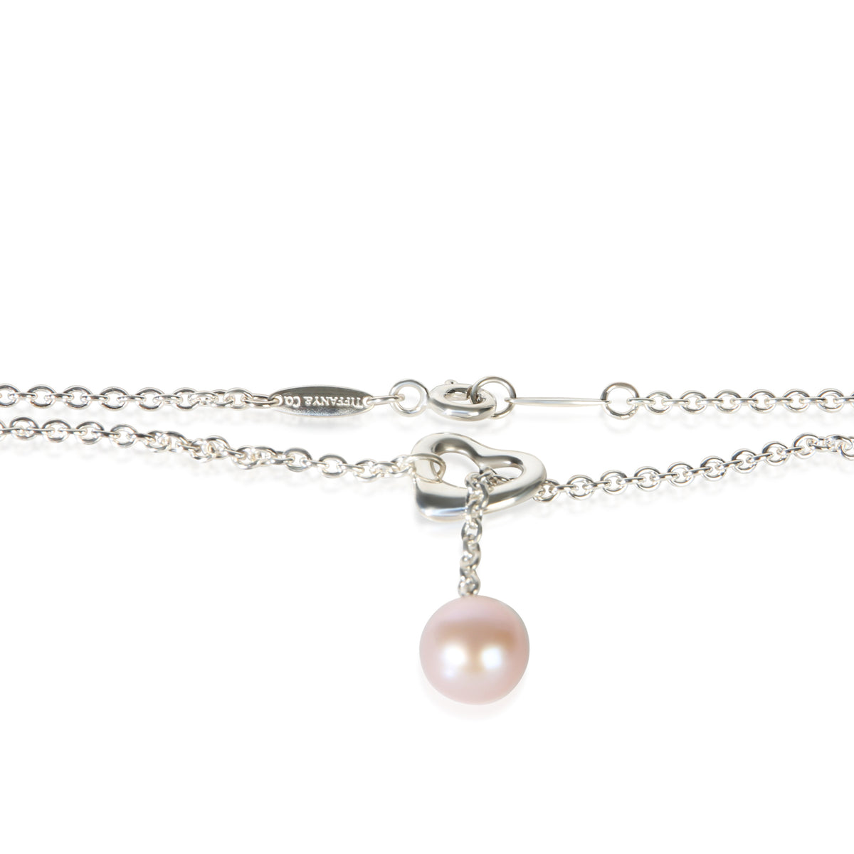 Tiffany & Co. Sterling Silver Pearl Elsa Peretti Open Heart Lariat Pendant 2