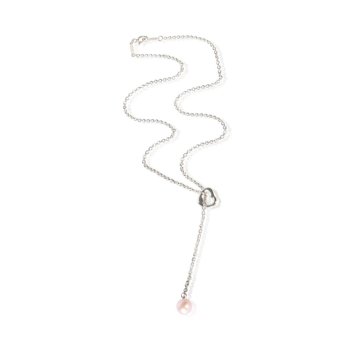 Tiffany & Co. Sterling Silver Pearl Elsa Peretti Open Heart Lariat Pendant 3