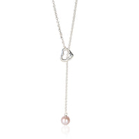 Tiffany & Co. Sterling Silver Pearl Elsa Peretti Open Heart Lariat Pendant fv