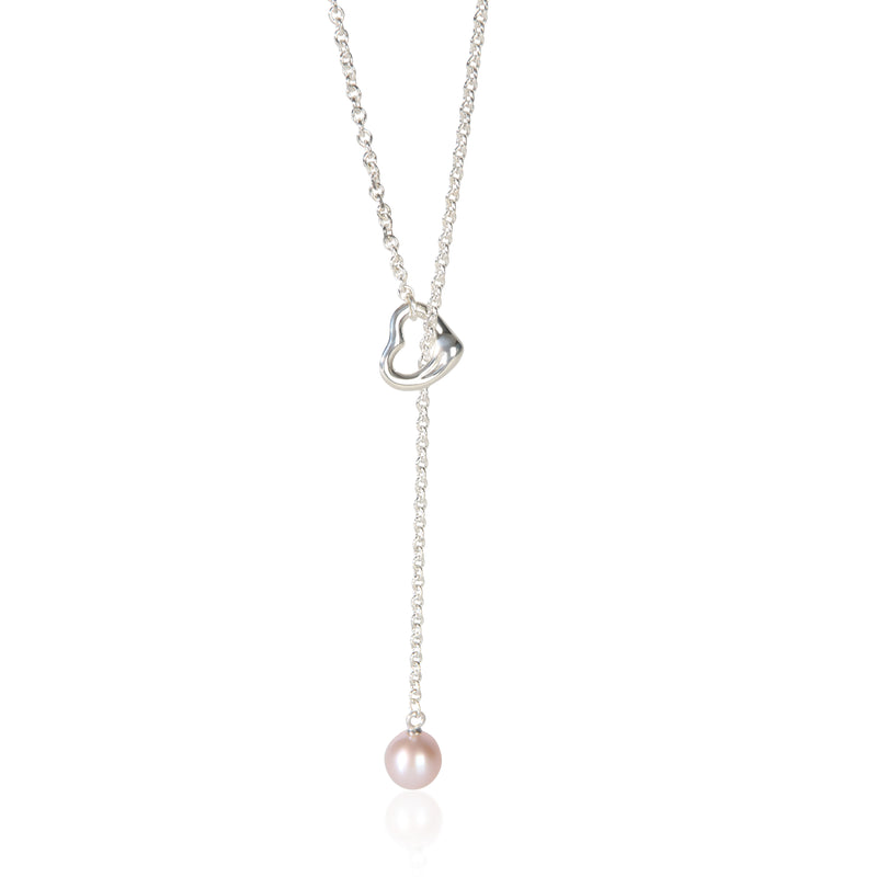 Tiffany & Co. Sterling Silver Pearl Elsa Peretti Open Heart Lariat Pendant fv