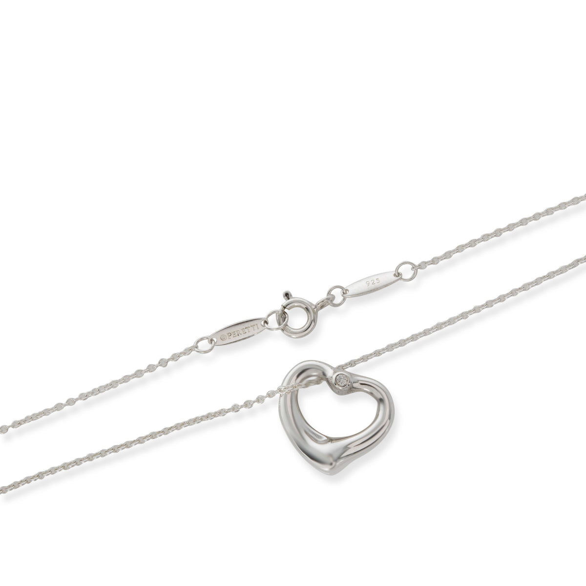 Tiffany & Co. Sterling Silver Diamond Elsa Peretti Open Heart Pendant