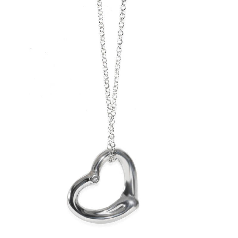 Tiffany & Co. Sterling Silver Diamond Elsa Peretti Open Heart Pendant