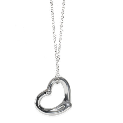 Tiffany & Co. Sterling Silver Diamond Elsa Peretti Open Heart Pendant