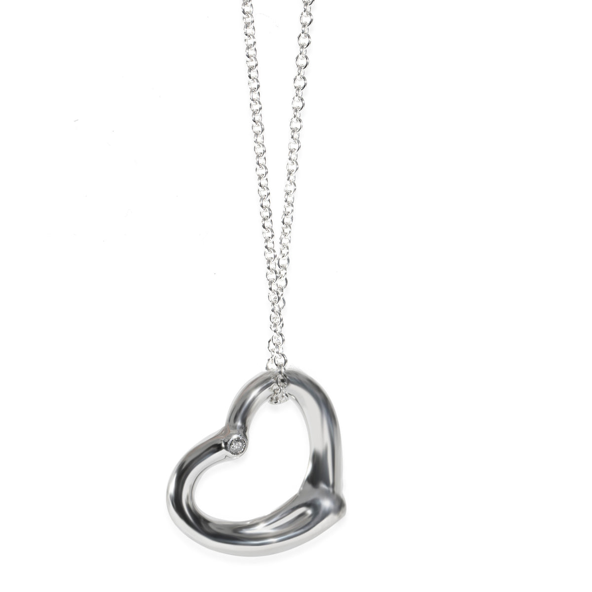 Tiffany & Co. Sterling Silver Diamond Elsa Peretti Open Heart Pendant