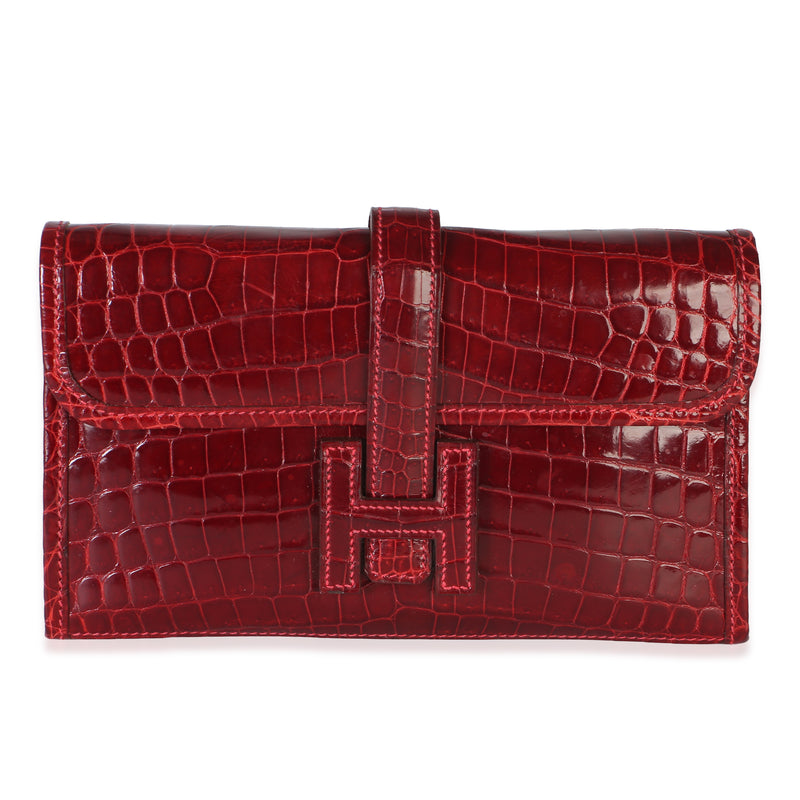 Hermès Rouge H Shiny Crocodile Niloticus Mini Jige Clutch Handbag fv