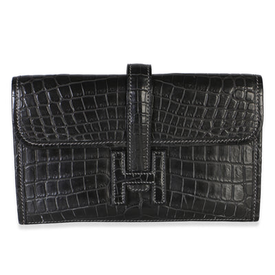 Hermès Graphite Matte Crocodile Niloticus Mini Jige Clutch Handbag fv