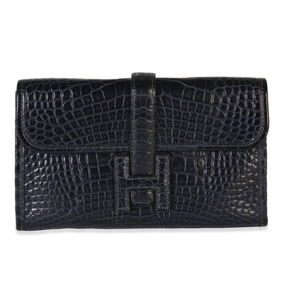 Hermès Blue Marine Matte Mississippi Alligator Mini Jige Clutch Handbag fv