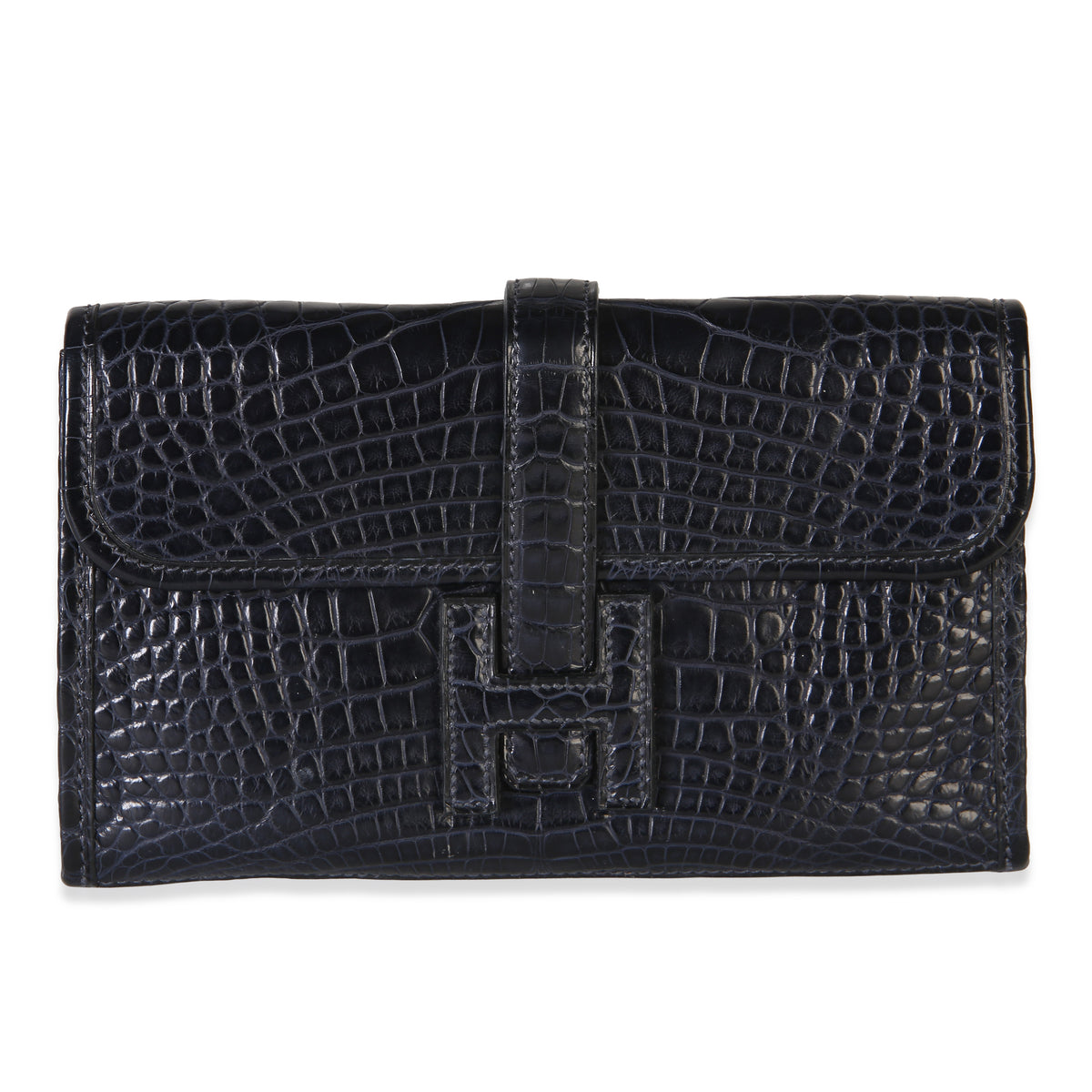Hermès Blue Marine Matte Mississippi Alligator Mini Jige Clutch Handbag fv