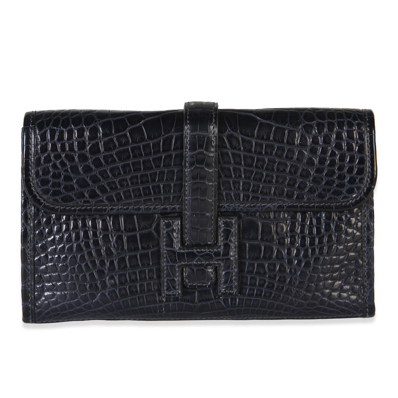 Hermès Blue Marine Matte Mississippi Alligator Mini Jige Clutch Handbag fv