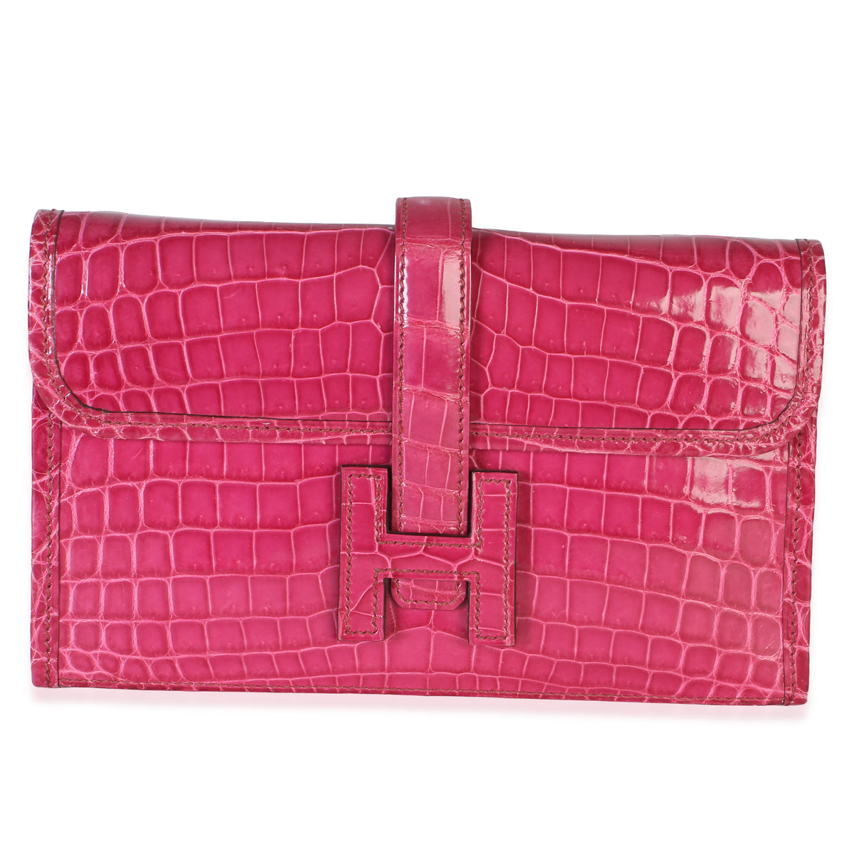 Hermès Fuchsia Shiny Crocodile Niloticus Mini Jige Clutch Handbag fv