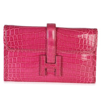 Hermès Fuchsia Shiny Crocodile Niloticus Mini Jige Clutch Handbag fv