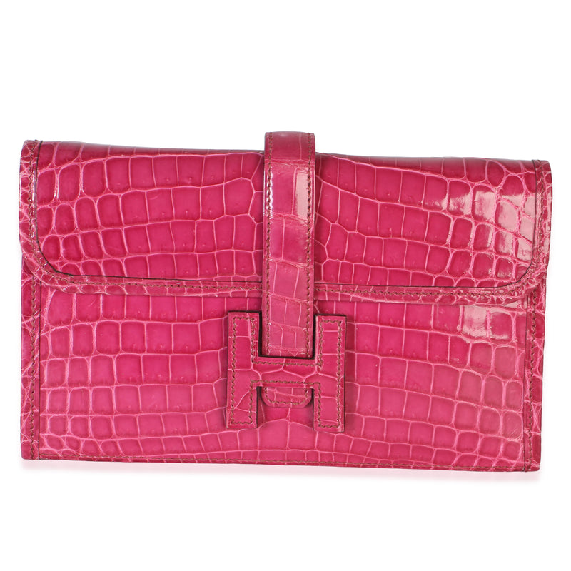 Hermès Fuchsia Shiny Crocodile Niloticus Mini Jige Clutch Handbag fv