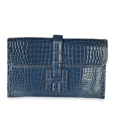 Hermès Bleu Roi Shiny Crocodile Porosus Mini Jige Clutch Handbag fv