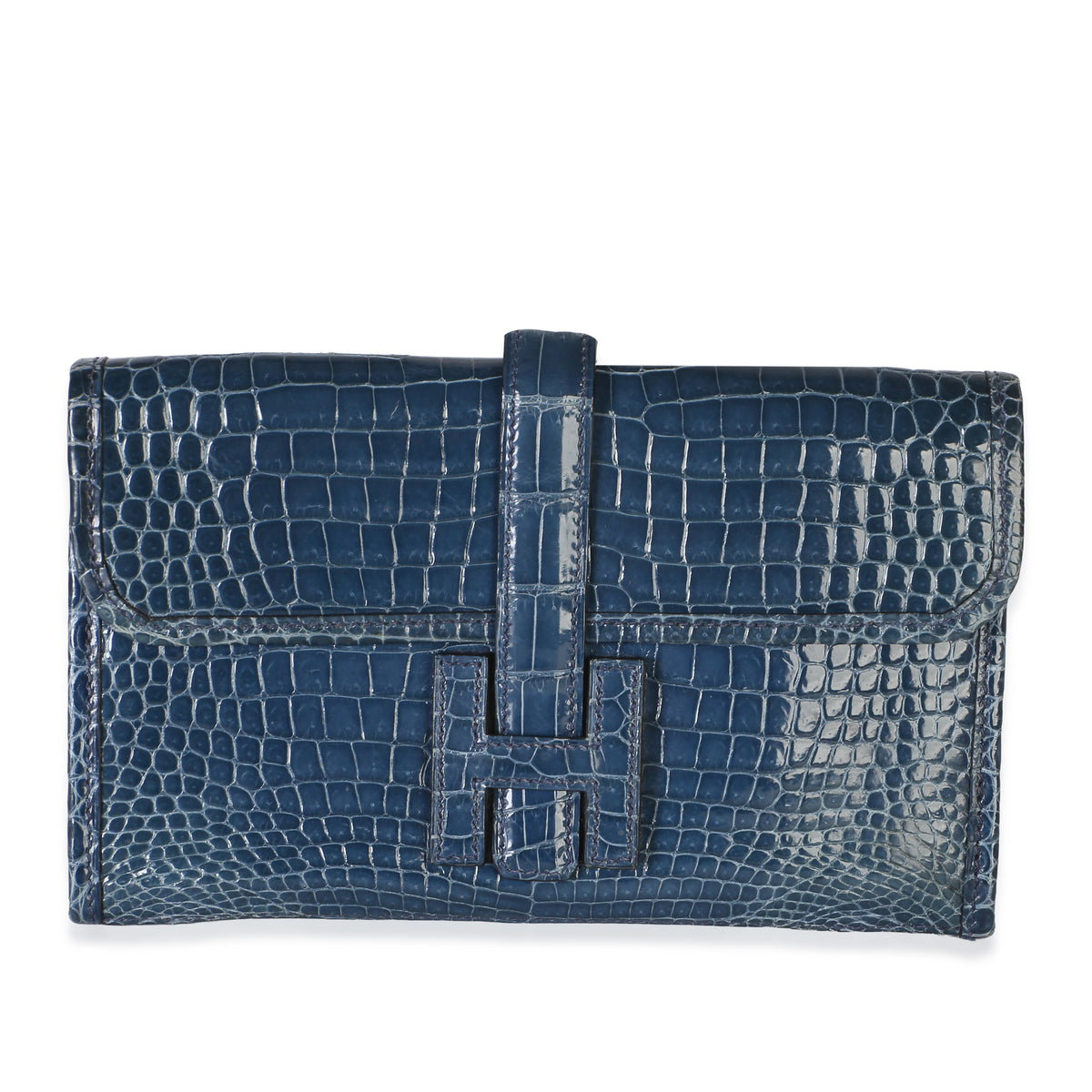 Hermès Bleu Roi Shiny Crocodile Porosus Mini Jige Clutch Handbag fv