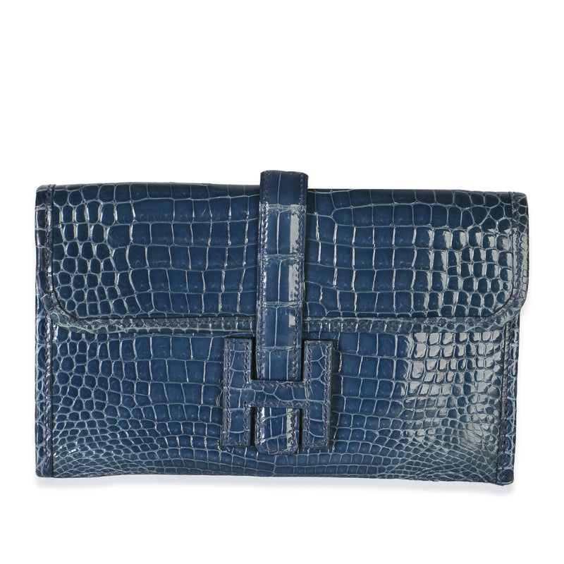 Hermès Bleu Roi Shiny Crocodile Porosus Mini Jige Clutch Handbag fv