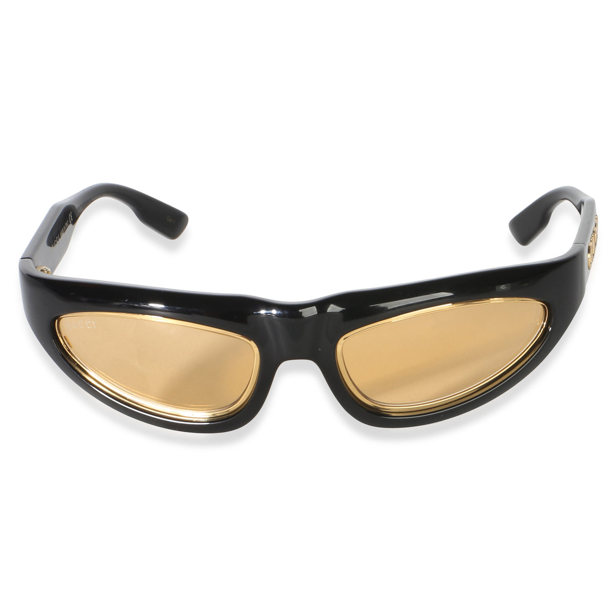 Gucci Black Acetate Gold Logo Cateye Mask Sunglasses 3