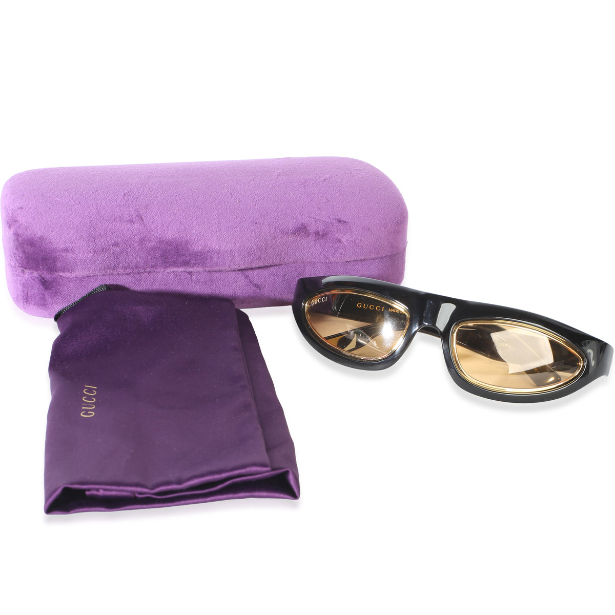 Gucci Black Acetate Gold Logo Cateye Mask Sunglasses id