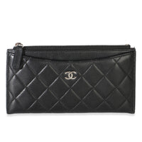 Chanel Black Quilted Lambskin Classic Zip Flat Pouch Wallet id