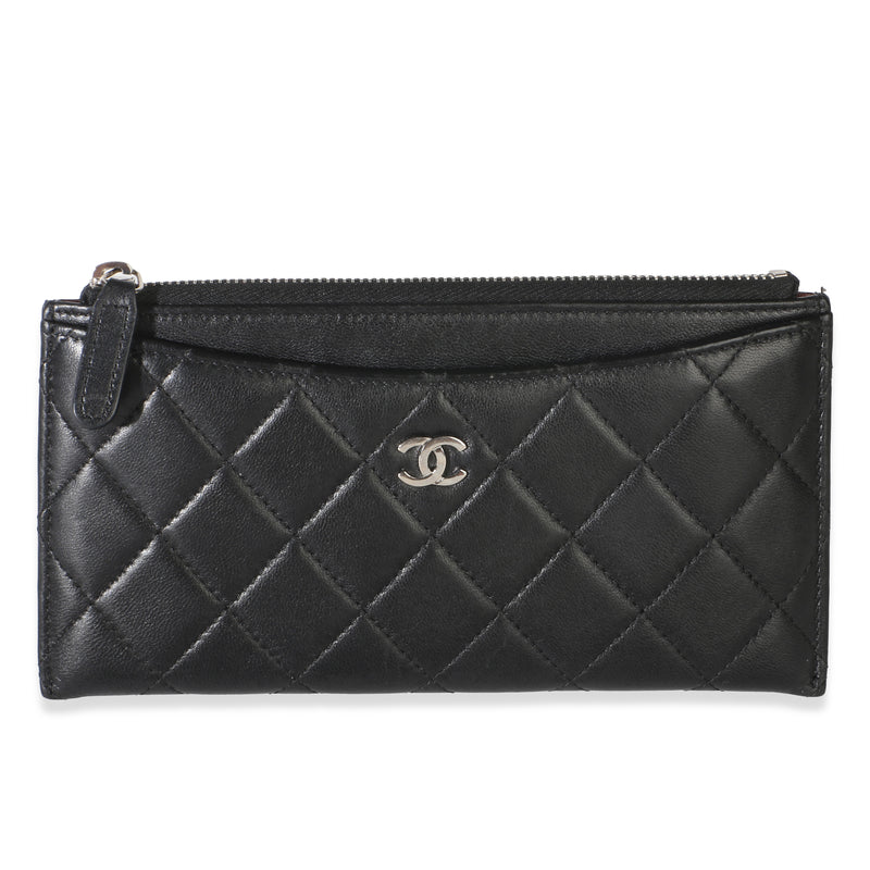 Chanel Black Quilted Lambskin Classic Zip Flat Pouch Wallet id
